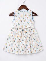 Girls Blue Floral Print Cotton Frock