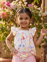 Girls' Pastel Floral Peplum Top and Pink Shorts Coordinate Set