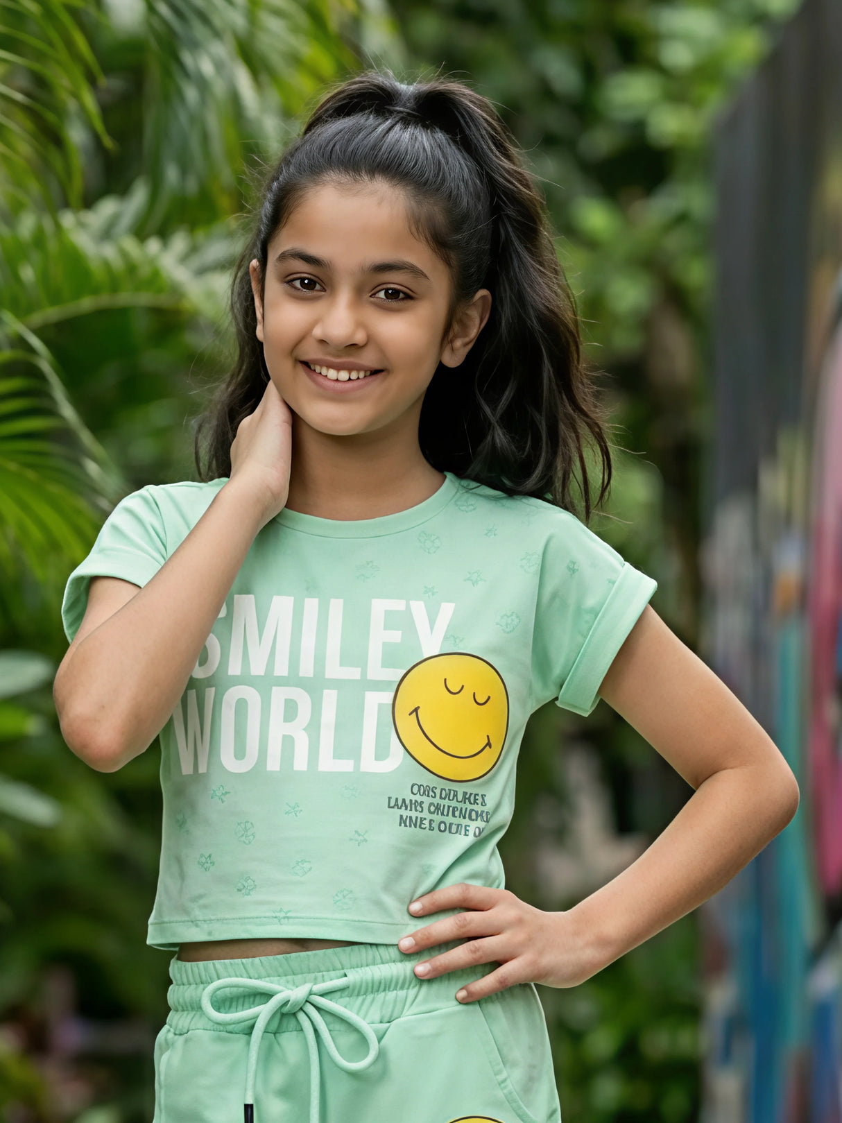 Girls' Mint Green Smiley World Cotton Co-ord Set