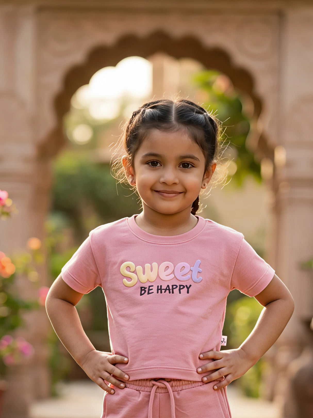 Girls Pink "Sweet Be Happy" Cotton Coordinate Set