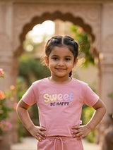 Girls Pink "Sweet Be Happy" Cotton Coordinate Set