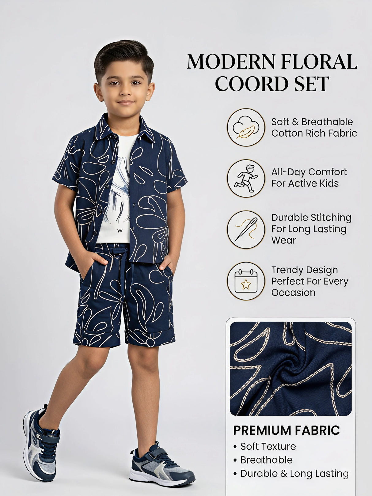 Boys Navy Blue Abstract Print Co-ord Set