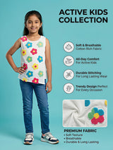Girls White Floral Chenille Patch Cotton Top