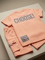 Boys Peach Cotton Blend T-Shirt and Cargo Shorts Coordinate Set