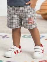 Boys Space Theme Grey Cotton T-shirt and Checkered Shorts Set