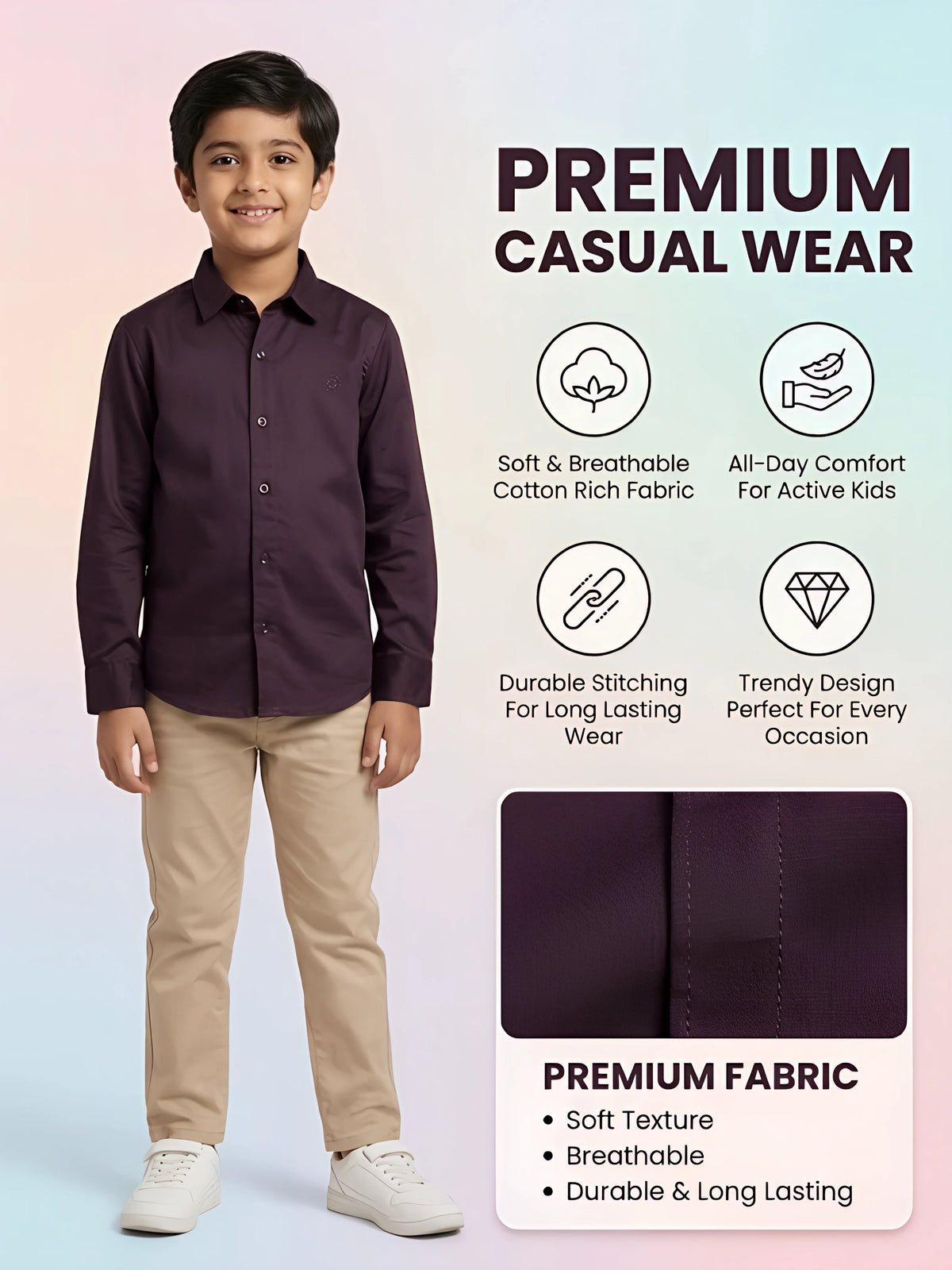 Boys Dark Purple Full Sleeve Casual Shirt.