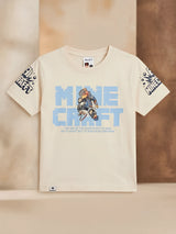 Boys Cream Graphic Printed Round Neck Casual T-Shirt