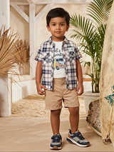 Boys White Adventure Graphic T-Shirt & Checked Shirt Co-ord Set