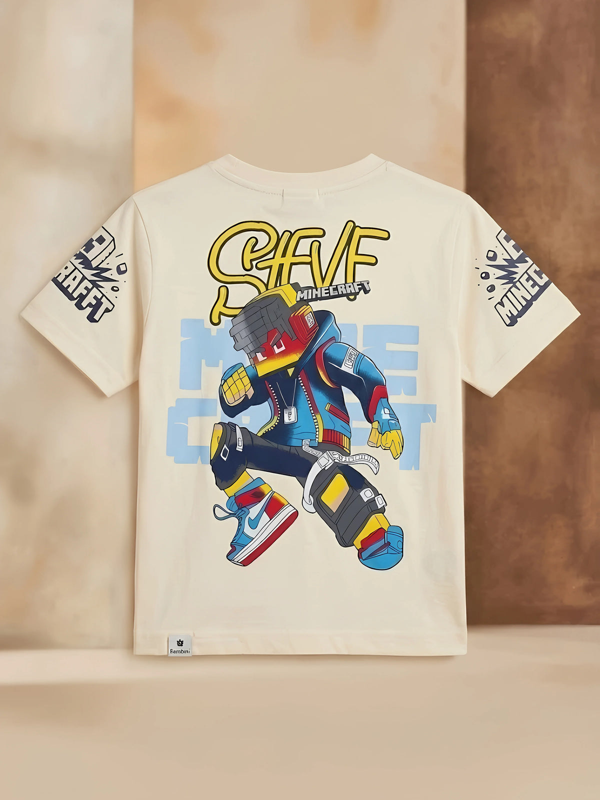 Boys Cream Graphic Printed Round Neck Casual T-Shirt