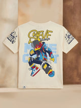 Boys Cream Graphic Printed Round Neck Casual T-Shirt