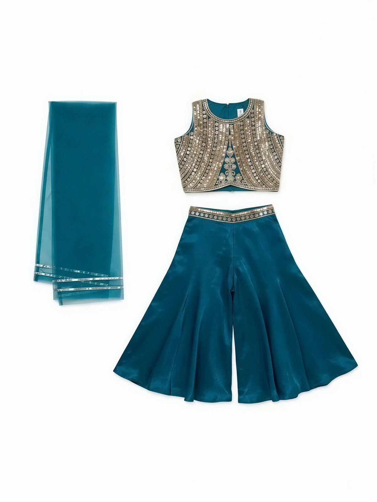 Girls Blue Embroidered Palazzo Set with Dupatta.