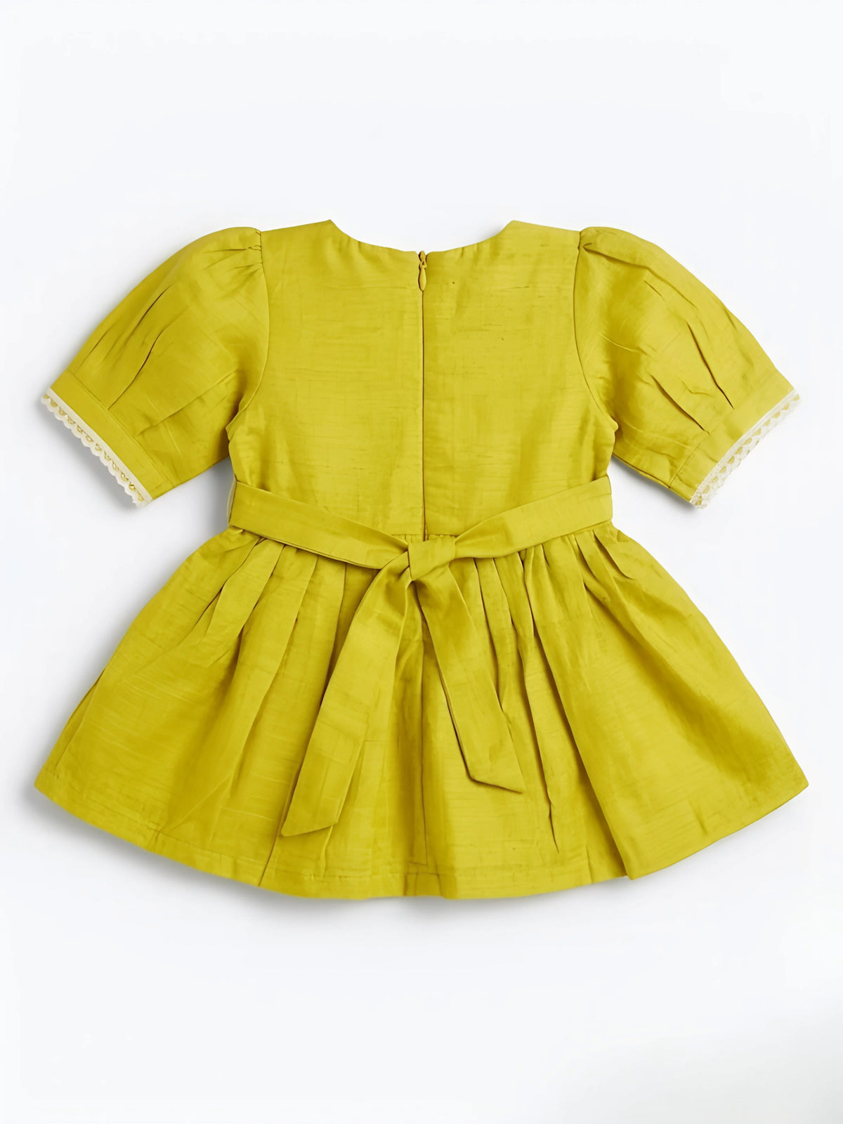 Olive Green Floral Applique Cotton Frocks Kids Ethnic Wear