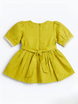 Olive Green Floral Applique Cotton Frocks Kids Ethnic Wear