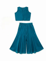 Girls Blue Embroidered Palazzo Set with Dupatta.