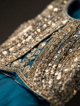 Girls Blue Embroidered Palazzo Set with Dupatta.