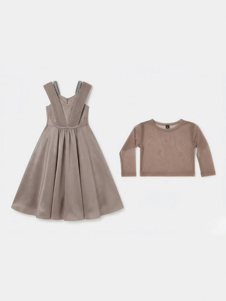 Brown Metallic Gown with Mesh Inner Kids Ethnic Wear