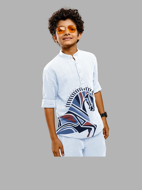 Boys White Shirt with Horse Print
