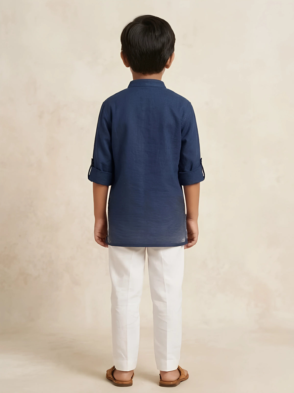 Boys Navy Blue Printed Casual Shirt.