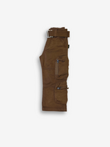 Boys' rustic brown cargo pants with many zippered side pockets, a matching web belt, and cuffed or slightly cropped leg openings.

Export to Sheets