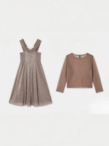 Brown Metallic Gown with Mesh Inner Kids Ethnic Wear