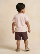 Peach Graphic Print T-Shirt Shorts Boys Coordinate Set