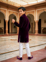 Boys Royal Purple Velvet Sherwani with Panther Embroidery ()