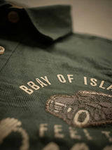 Boys Green Printed Shirt with Beige Cargo Shorts Set.