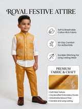 Boys Mustard Yellow Embroidered Waistcoat with Shirt and Trousers Set