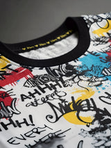 Boys Multicolor Graffiti Printed Round Neck T-Shirt