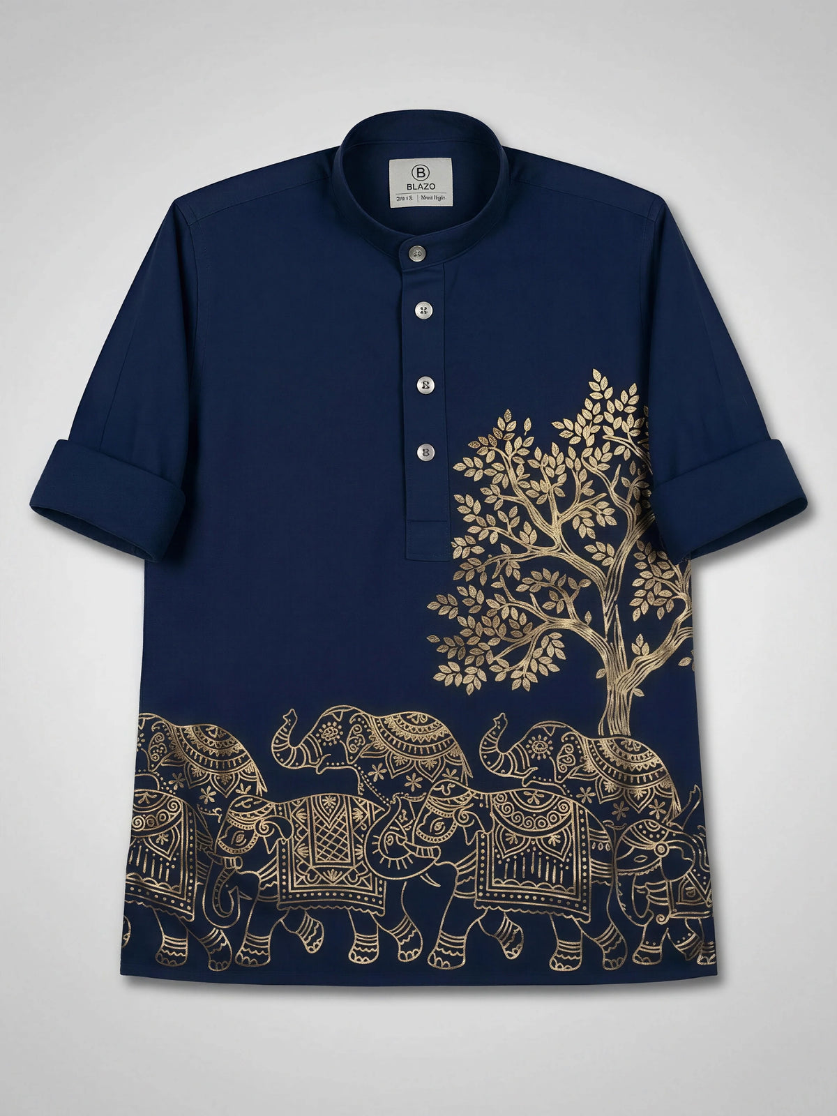 Boys Navy Blue Printed Casual Shirt.