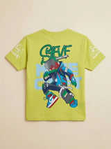Boys Lime Green Graphic Printed Casual T-Shirt