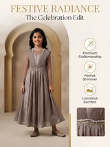 Brown Metallic Gown with Mesh Inner Kids Ethnic Wear