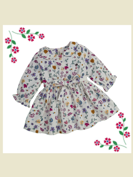 White Floral Cotton Dress for Girls