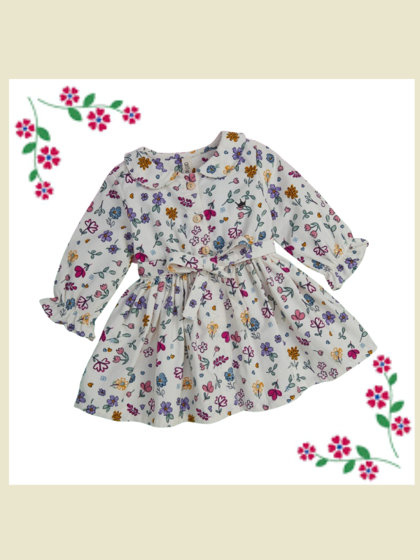 White Floral Cotton Dress for Girls