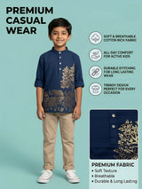 Boys Navy Blue Printed Casual Shirt.