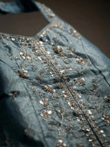 Girls Sea Green Embellished Kurti Palazzo Set with Dupatta.