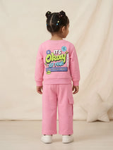 Pink Graphic Print Sweatshirt Girls Coordinate Set