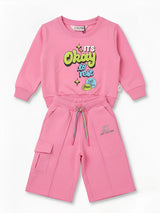 Pink Graphic Print Sweatshirt Girls Coordinate Set