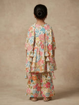 Girls Cream Floral Angrakha Sharara Set.