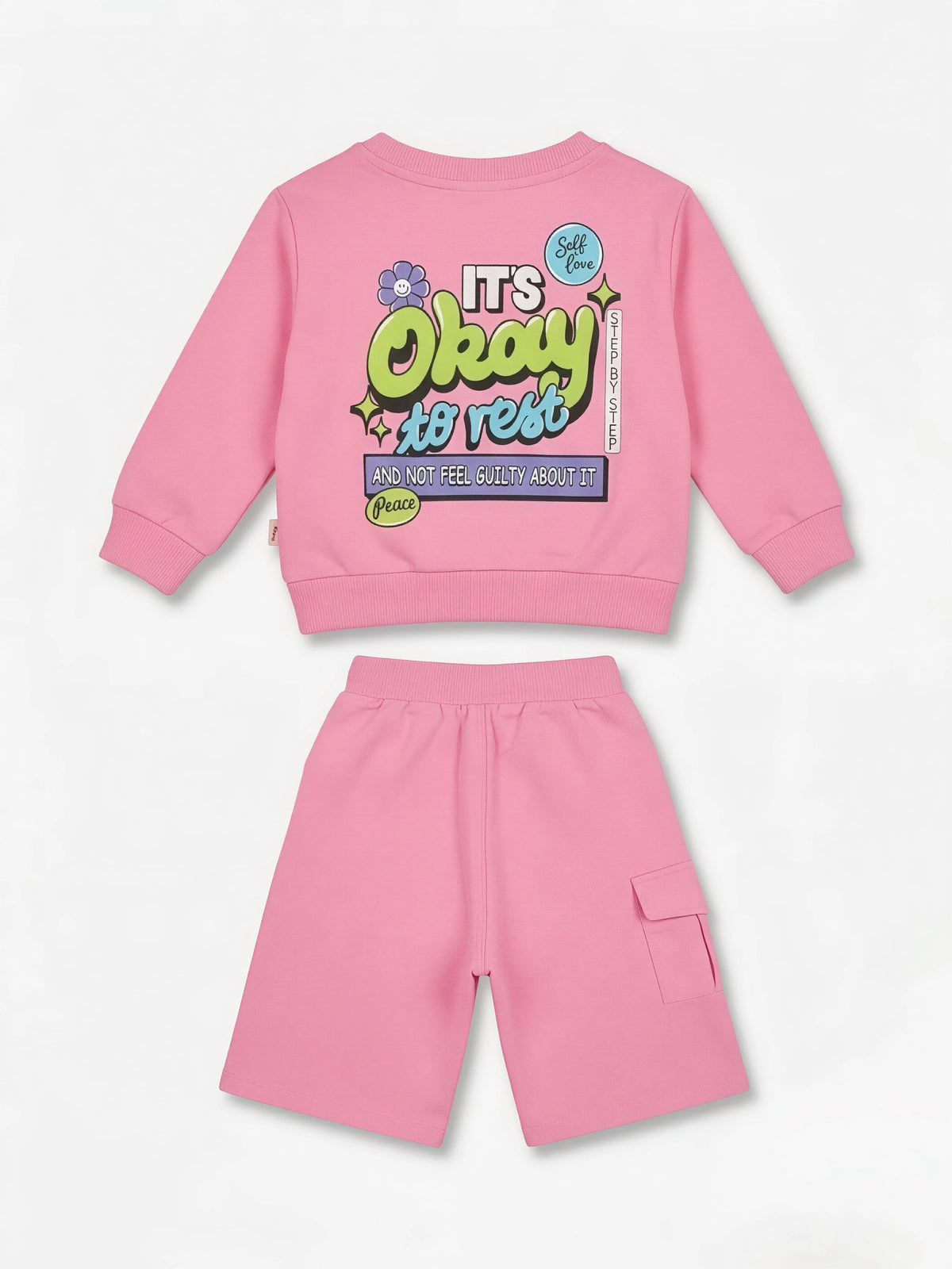 Pink Graphic Print Sweatshirt Girls Coordinate Set