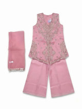 Girls Pink Embroidered Kurti Palazzo Set.