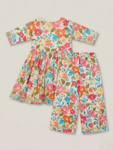 Girls Cream Floral Angrakha Sharara Set.