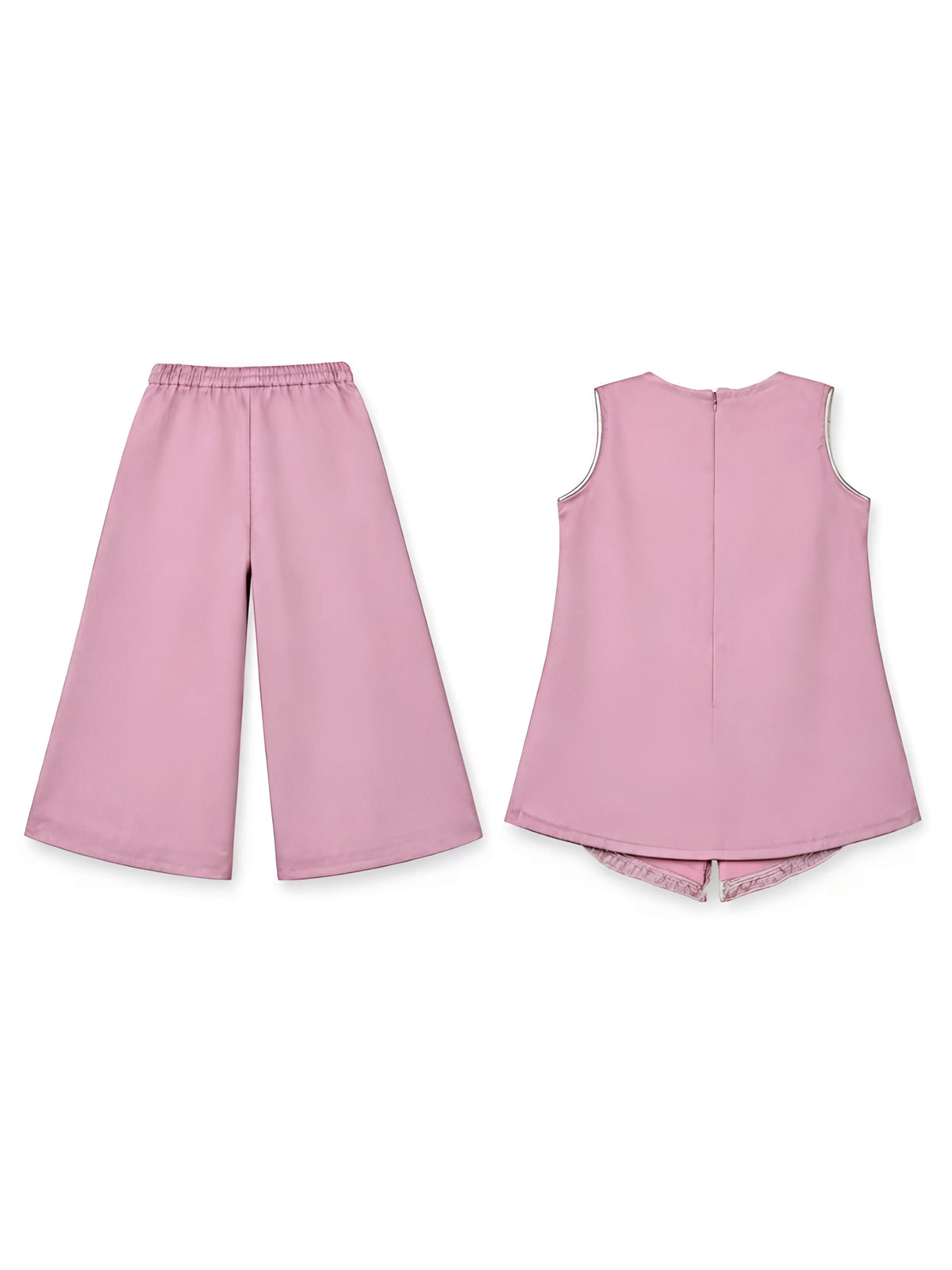 Girls Pink Embroidered Kurti Palazzo Set.