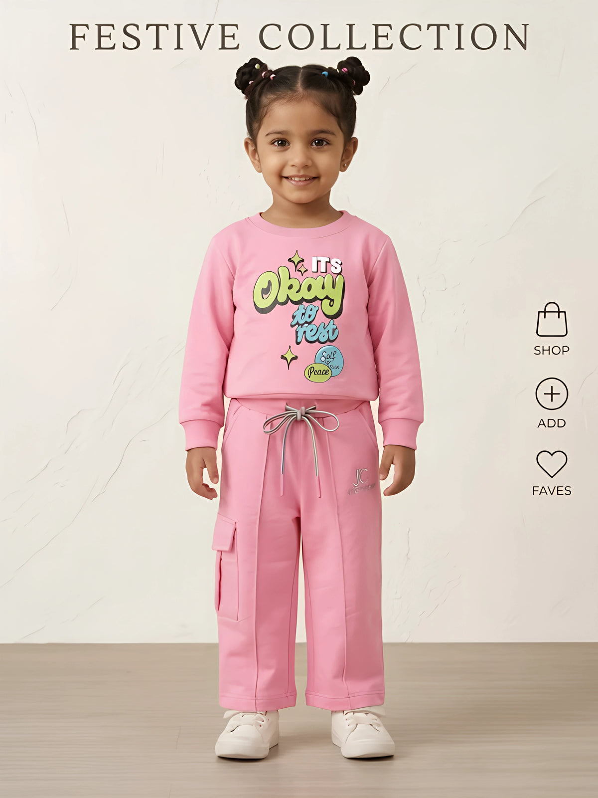 Pink Graphic Print Sweatshirt Girls Coordinate Set