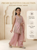 Girls Pink Embroidered Kurti Palazzo Set.