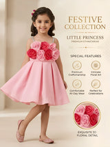 Pink Floral Applique Frocks Kids Ethnic Wear Festive Frock