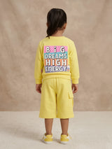 Yellow Cotton Girls Coordinate Set with Sweatshirt and Shorts Kids Casual Wear