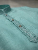 Blue Solid Cotton Kurta Pajama Set for Boys