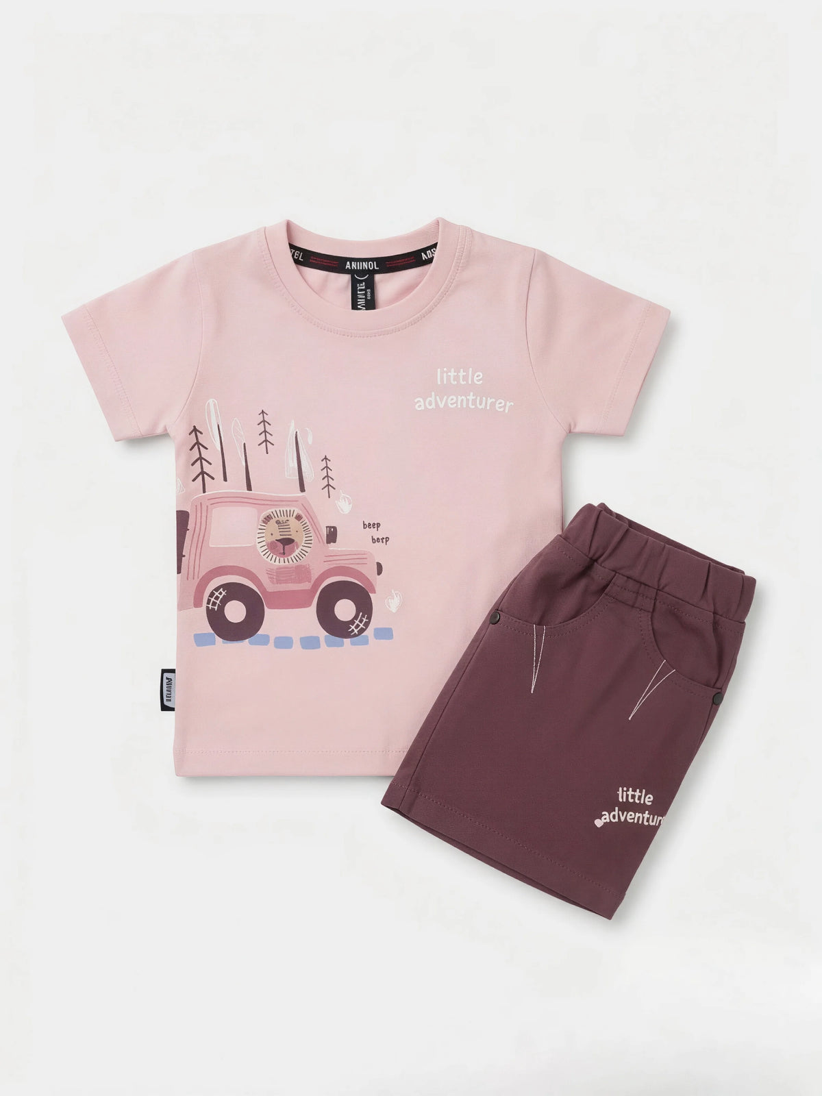 Peach Graphic Print T-Shirt Shorts Boys Coordinate Set