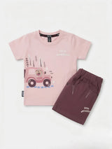 Peach Graphic Print T-Shirt Shorts Boys Coordinate Set